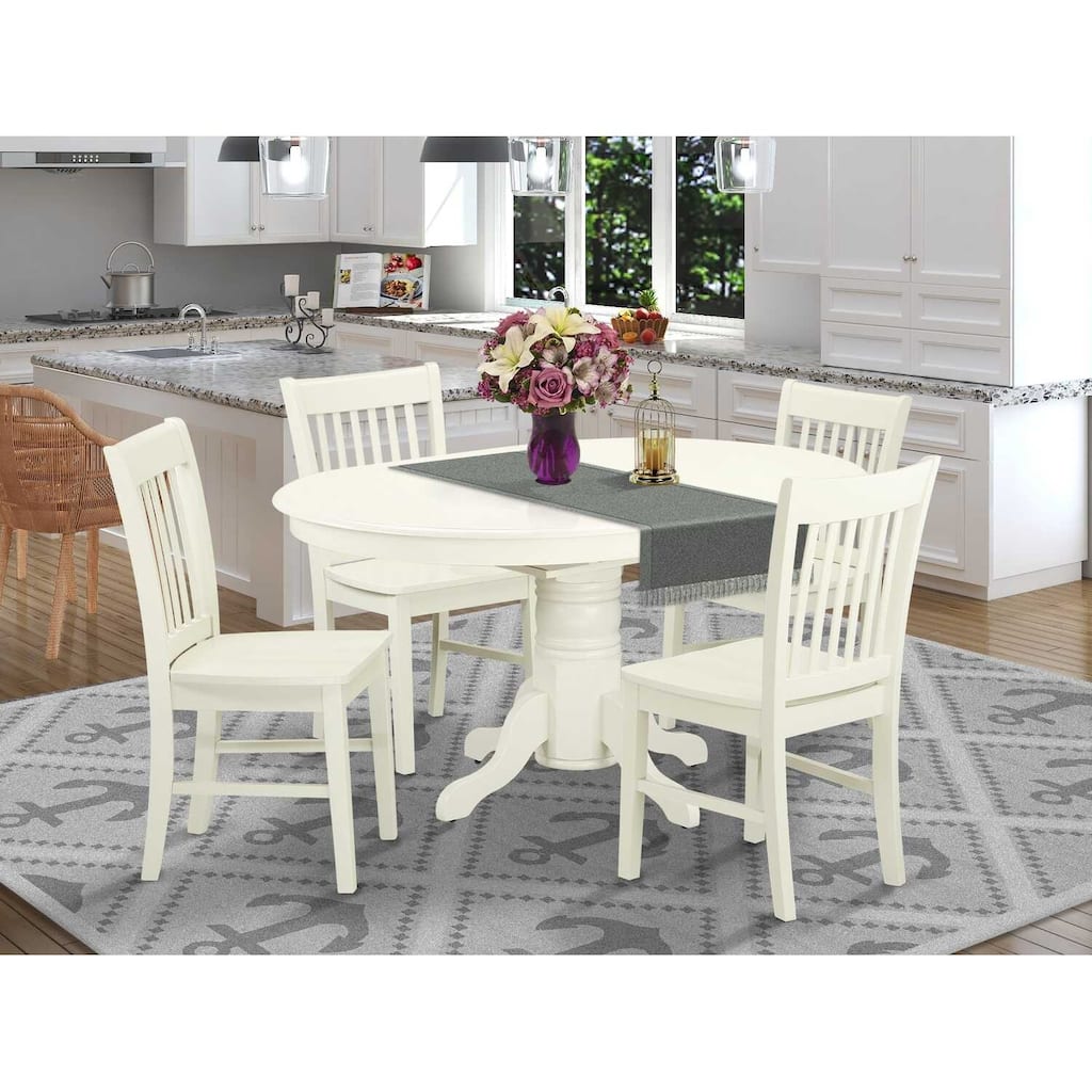 HomeStock 5-Piece Linen White Finish Solid Wood Top Dining table with 4 Chairs