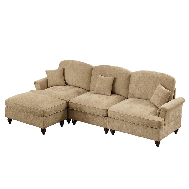 GDFStudio - Mid Century Chenille L-Shaped 3-Seater 107.1" Modular Sectional Sofa with Ottoman