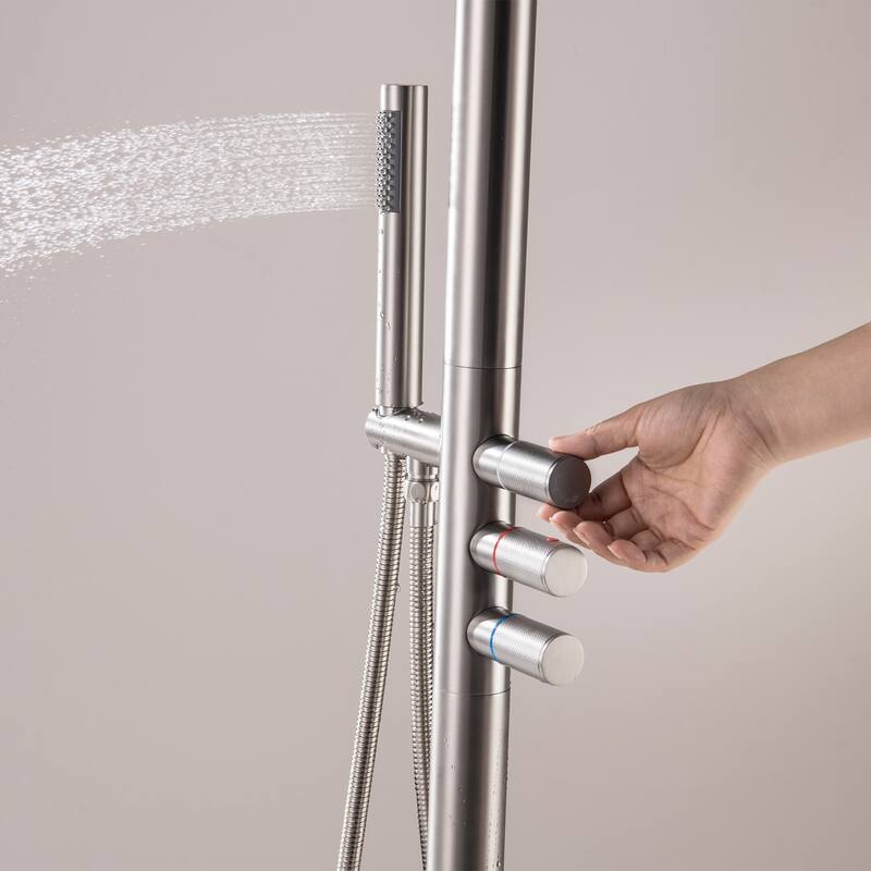 Rbrohant Freestanding Shower Head, Stainless Steel and Brass Outdoor Handheld Shower