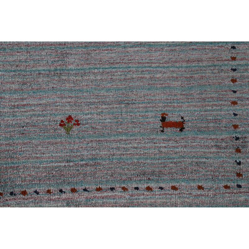 Hand Knotted Oriental 100% Wool Carpet Tribal Animal Pictorial Greys & Charcoal Gabbeh Area Rug - 5' 10'' X 3' 11''
