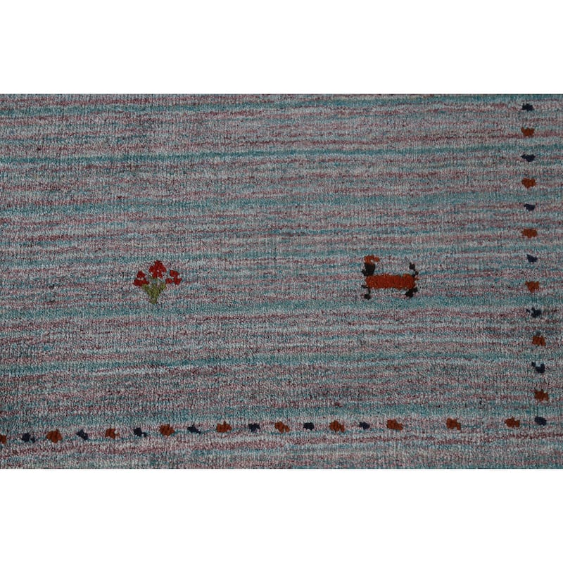 Striped Gabbeh Indian Rug Hand-Knotted Bedroom Wool Carpet - 3'11" x 5'10"