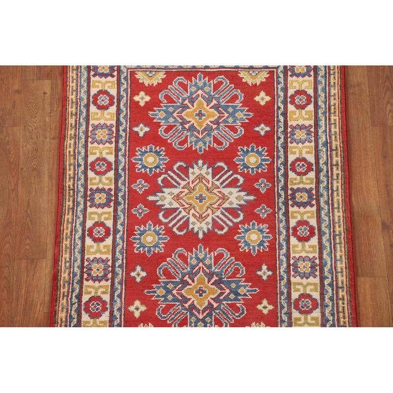 Geometric Kazak Accent Rug Hand-Knotted Traditional Wool Carpet - 2'8" x 3'11"