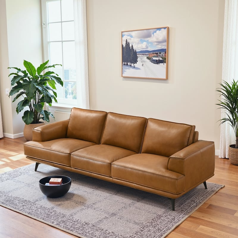Addison Top Genuine Leather Mid-Century Modern Sofa