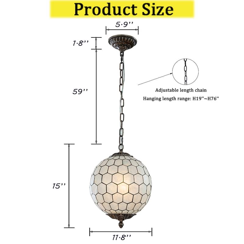 1-Light 12'' Vintage Mid Century Natural Capiz Shell Chandelier Antique Brass French Country Hanging Pendant Light