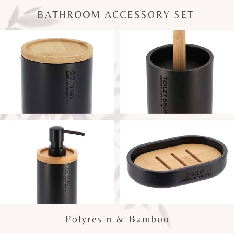 Bathroom Accessories with Natural Accents, Modern 6-piece Set