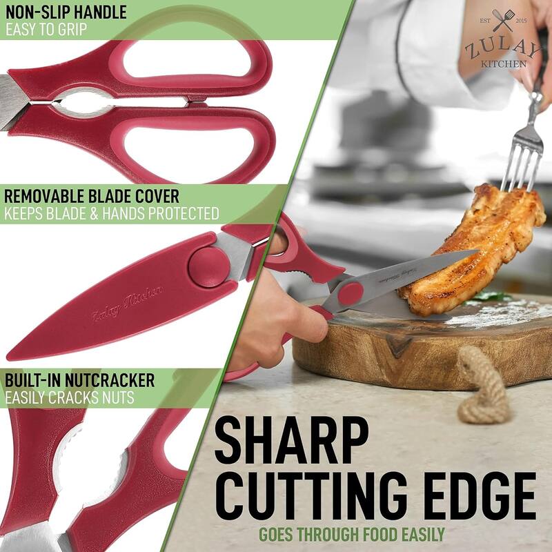 Zulay Kitchen Ultra Sharp Stainless Steel Kitchen Shears With Protective Cover