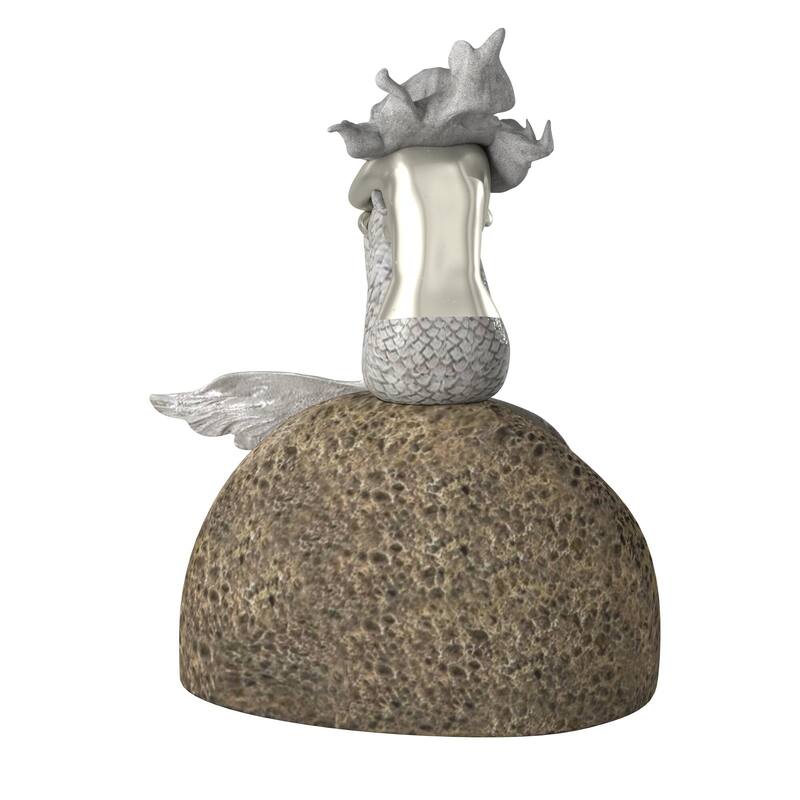 Allan Andrews Silver Mermaid on Rock Decorative Statue
