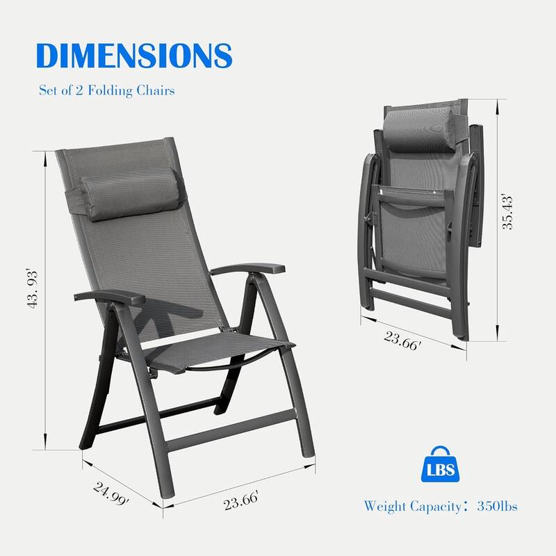 GDFStudio - Nolan Outdoor Folding Chair Duo with Adjustable Recline and Breathable Textilene Seat
