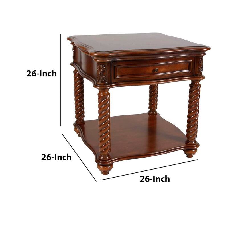 26 in. Brown Square Faux Marble End Table, Sturdy Build End Side Table for Living Rooms