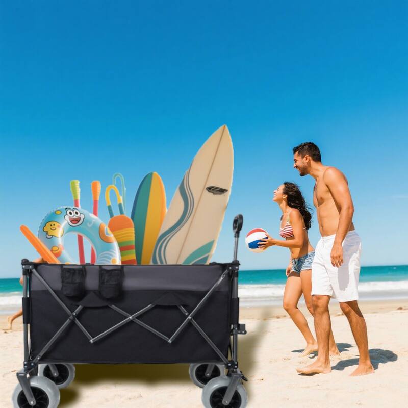 9"x4" All-Terrain Balloon Wheels,300L XL Heavy-Duty Folding Wagon Cart-480lbs Capacity,w/Brakes,Pockets,Cup Holders