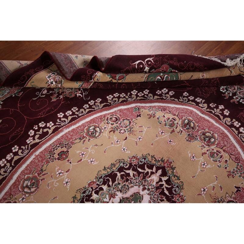 Victorian Style Burgundy Tabriz Area Rug Machine Made Carpet - 9'9" x 12'9"