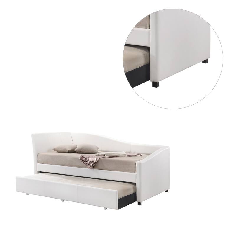PU Upholstered Wooden Twin Size Daybed with Trundle in White
