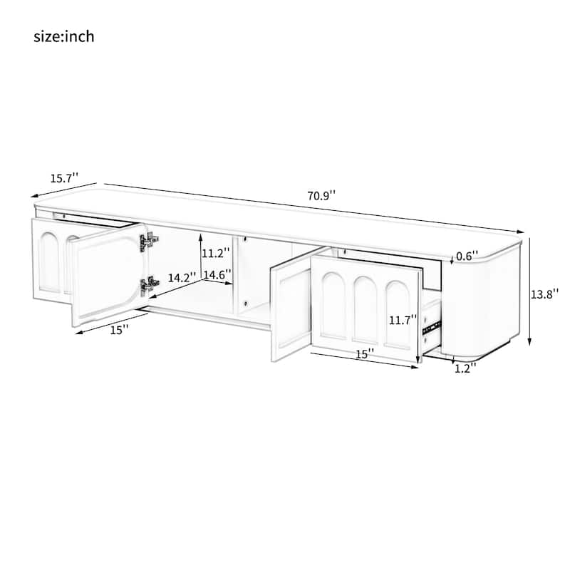 70.9" Wood Floor TV Stand Media Console Cabinet with 2 Drawers, Modern Entertainment Center Cabinet with 2 Cabinets