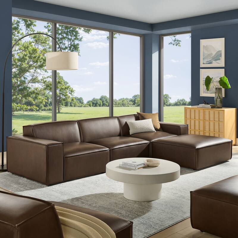 Restore 4-Piece Vegan Leather Modular Sofa Set with Ottoman - Espresso