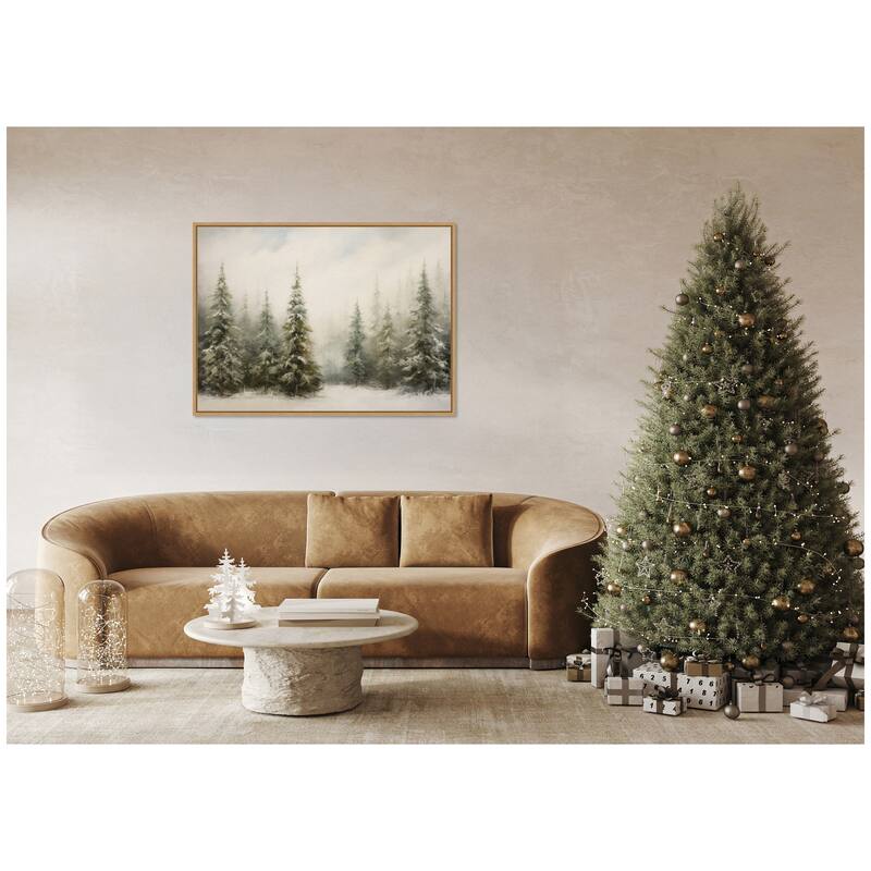 Kate and Laurel Sylvie Framed Canvas Traditional Snowy Forest Landscape by The Creative Bunch Studio