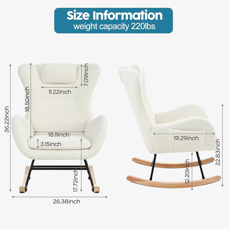 Teddy Upholstered Rocking Chair with Padded Seat, Backrest & Armrests - 26.38 "W* 34.25"D *36.22 "H
