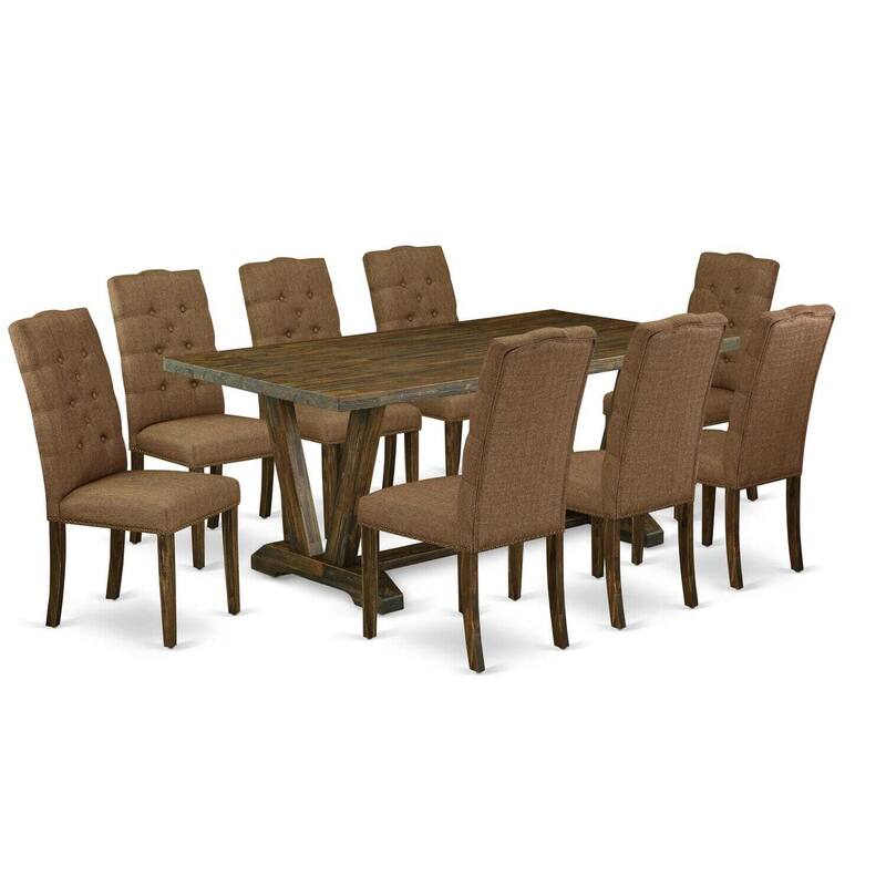 Handcrafted Dinette Set - 9 Piece Dining Room Set - Hardwood Table & Parsons Chairs