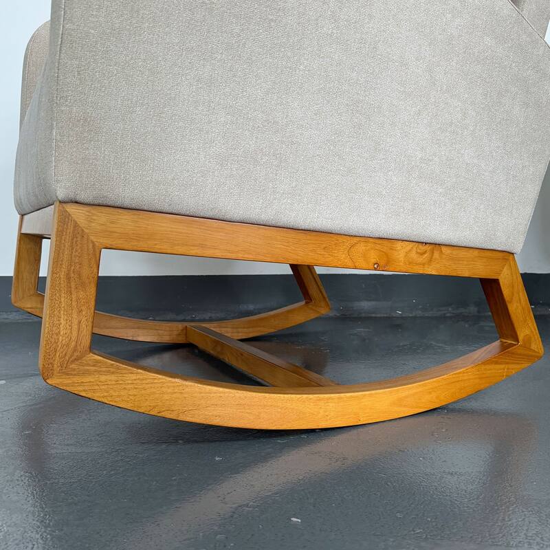 Glider Rocking Chair with Thick Padded Seat, Lounge Armchair with Side Pocket, High Back Sofa Chair with Wood Base