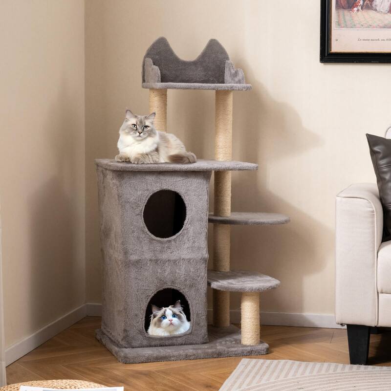 Costway 48.5 inch Cat Tree for Indoor Cat with 2-story Condo, 3 - as pic shows - See Details