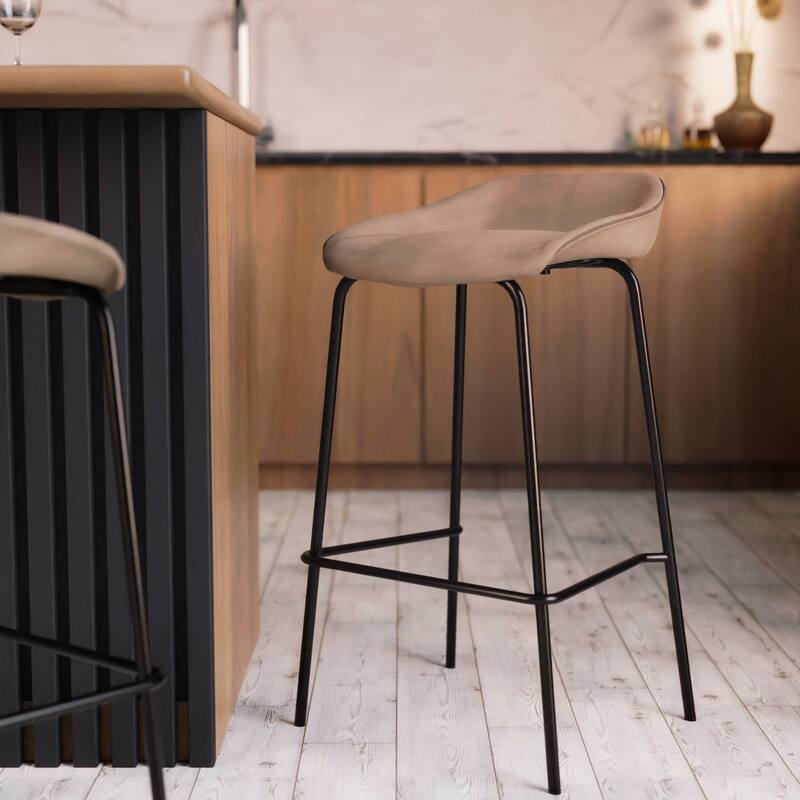 Leather Barstool with Powder-Coated Iron Frame Servos Series