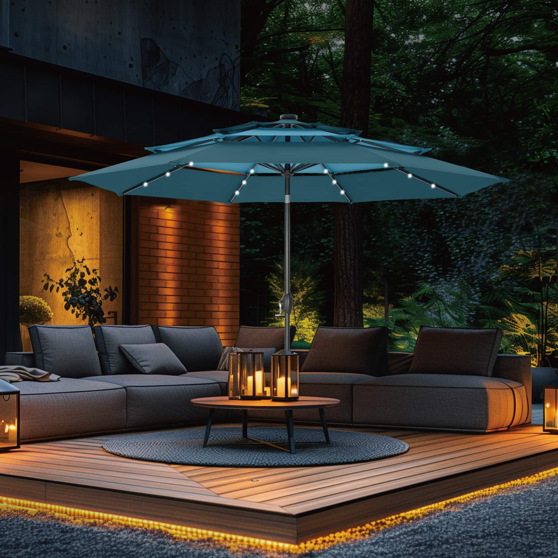 10 ft double vented patio umbrella 10FT 3 Tier Market with Crank & Easy Tilt, Outdoor Table Umbrella for Backyard, Poolside, Deck Dual wind vents add a design feature to your patio 10x10 ft Aluminum Double Top