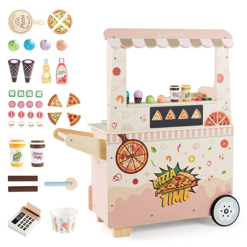 Gymax 2 in 1 Pretend Play Food Truck Kids Ice Cream & Pizza Cart w/