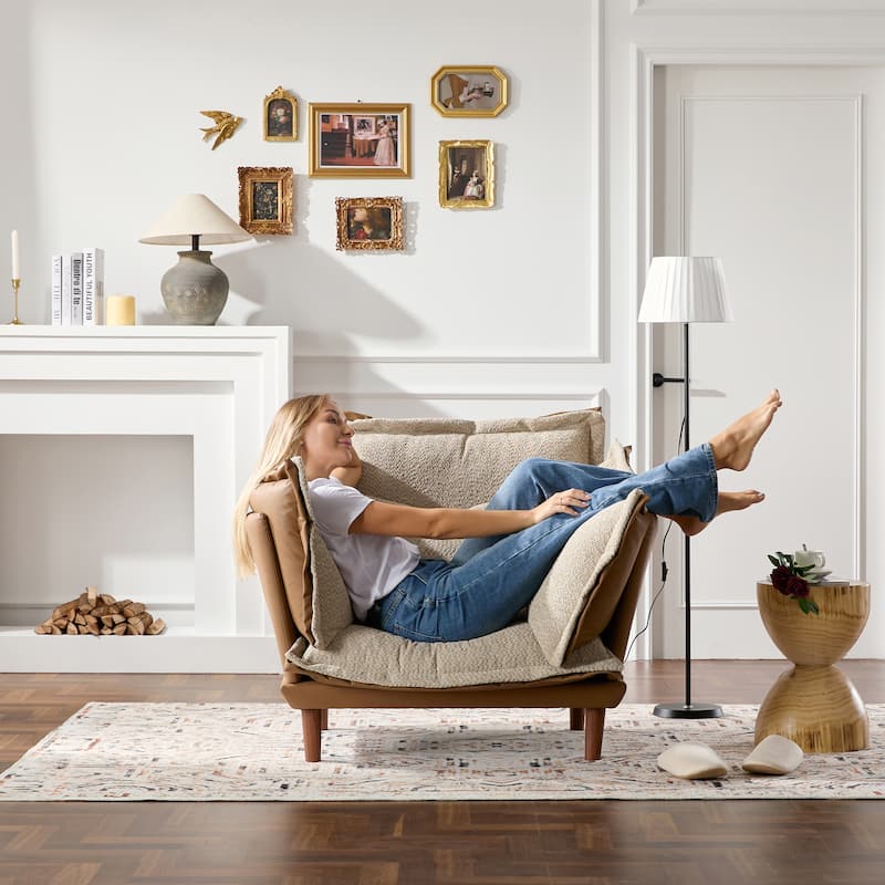 Dual-Texture Chenille Lounge Chair with Adjustables - Orange