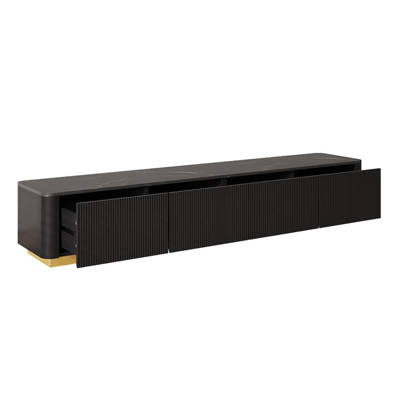 Luxury Fluted TV Stand for TVs Up to 85", Faux Marble Tabletop Media Console with 4 Drawers, Curved Profile Design