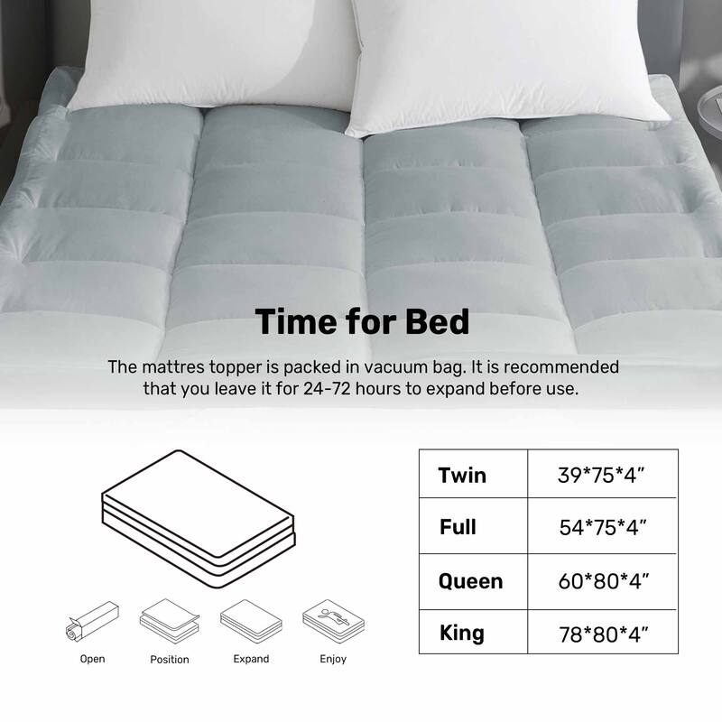 3"& 4" Ultra Thickness Fitted Down Alternative Fiber Mattress Topper with Elastic Deep Strape