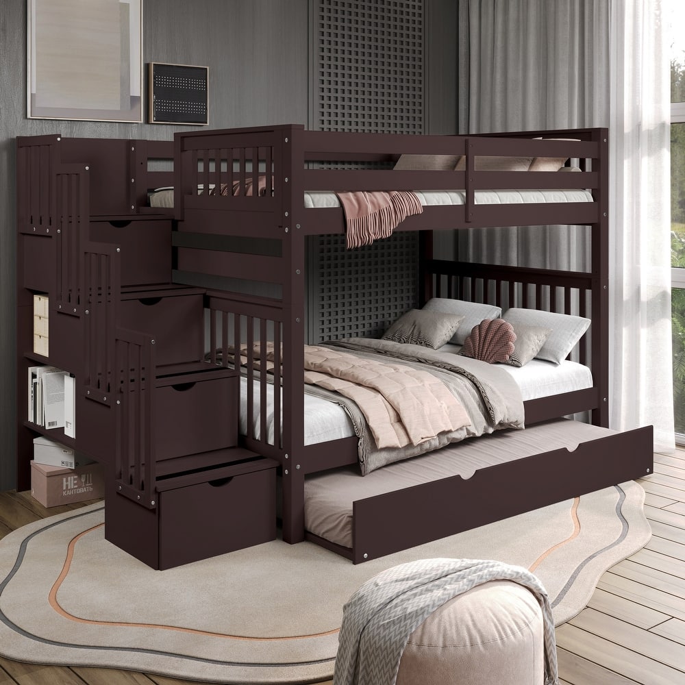 Taylor & Olive Trillium Full over Full Stairway Bunk Bed, Twin Trundle