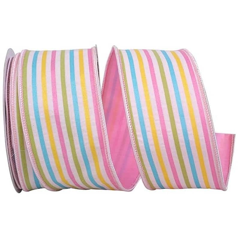 Pink Candy Stripes Seersucker Decorated Wired Ribbon - Bed Bath ...