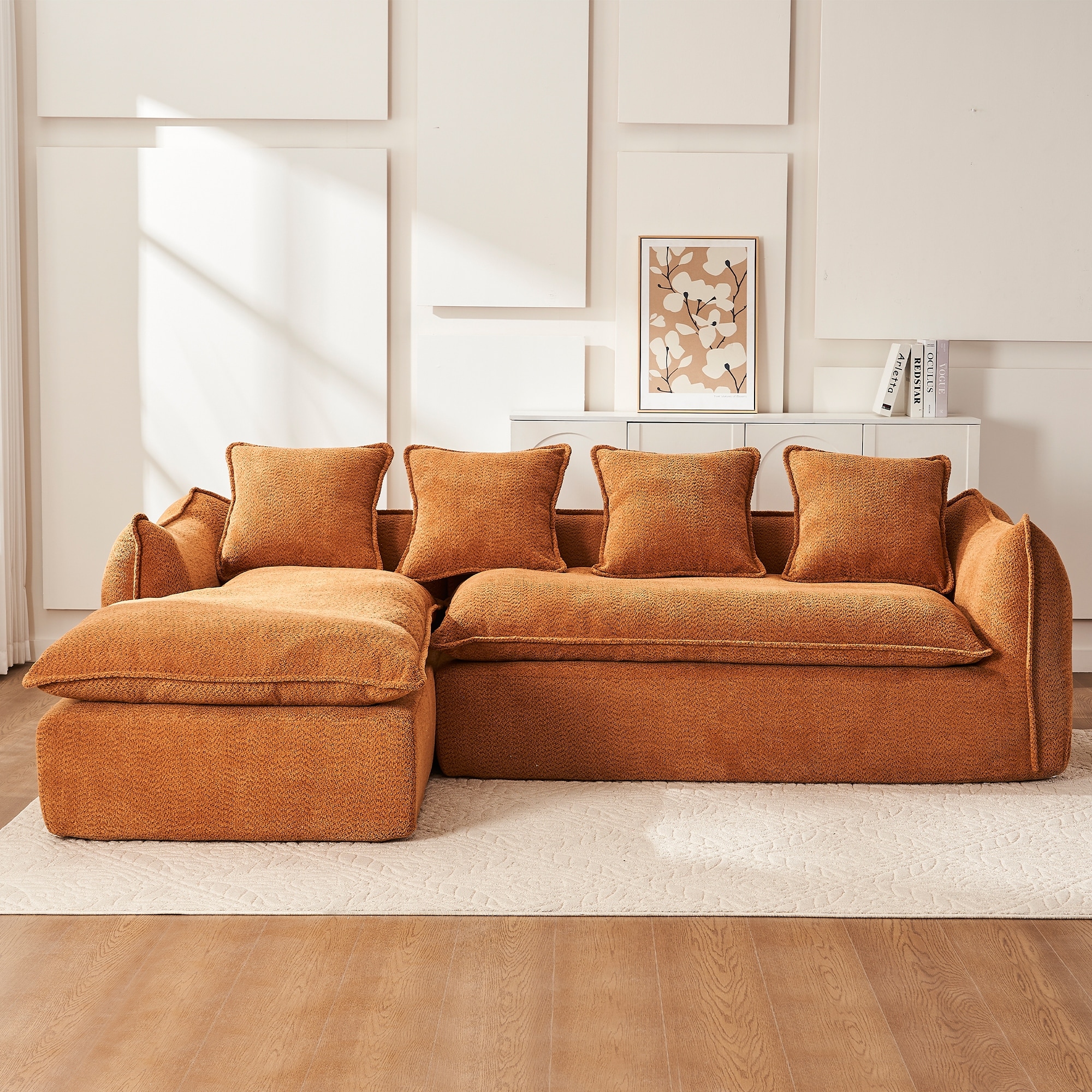 Deep Seat Sleeper Sofa 3 Seater Sofa with Chaise Lounge