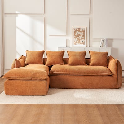 Orange 106.3" Oversized L-Shaped 3-Seater Sectional Sofa with Chaise, 4 Decorative Pillows, and Stylish Modular Build