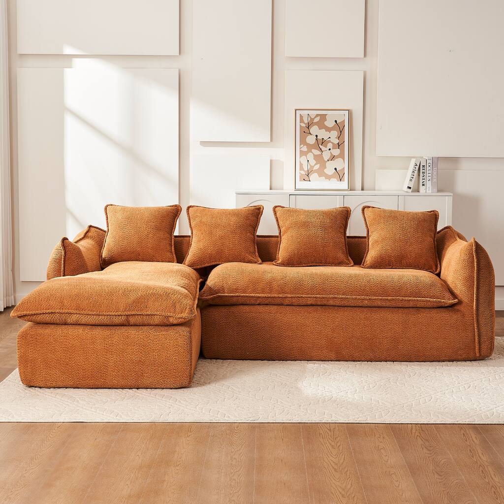 Orange 106.3'' Oversized L-Shaped 3-Seat Sectional Sofa with Chaise, 4 Decorative Pillows, and Stylish Modular Design