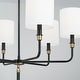 preview thumbnail 3 of 2, Beckham 32" 6-light Glossy Black/ Aged Brass Chandelier w/ White Fabric Drum Shades
