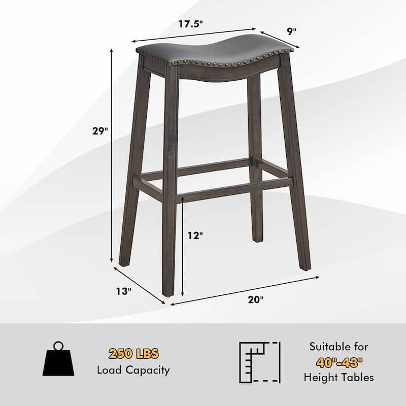 Gymax Set of 2 Saddle Bar Stools Bar Height Kitchen Chairs w/ Rubber