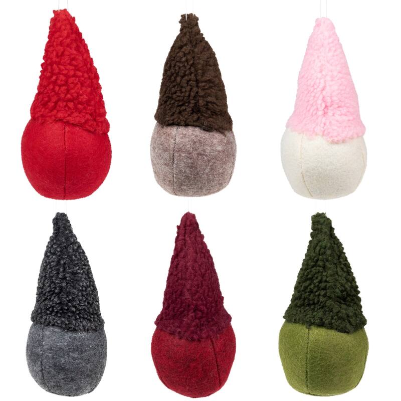 Plush Gnome Hanging Christmas Ornaments - 6.75" - Multi-Color - Set of 6