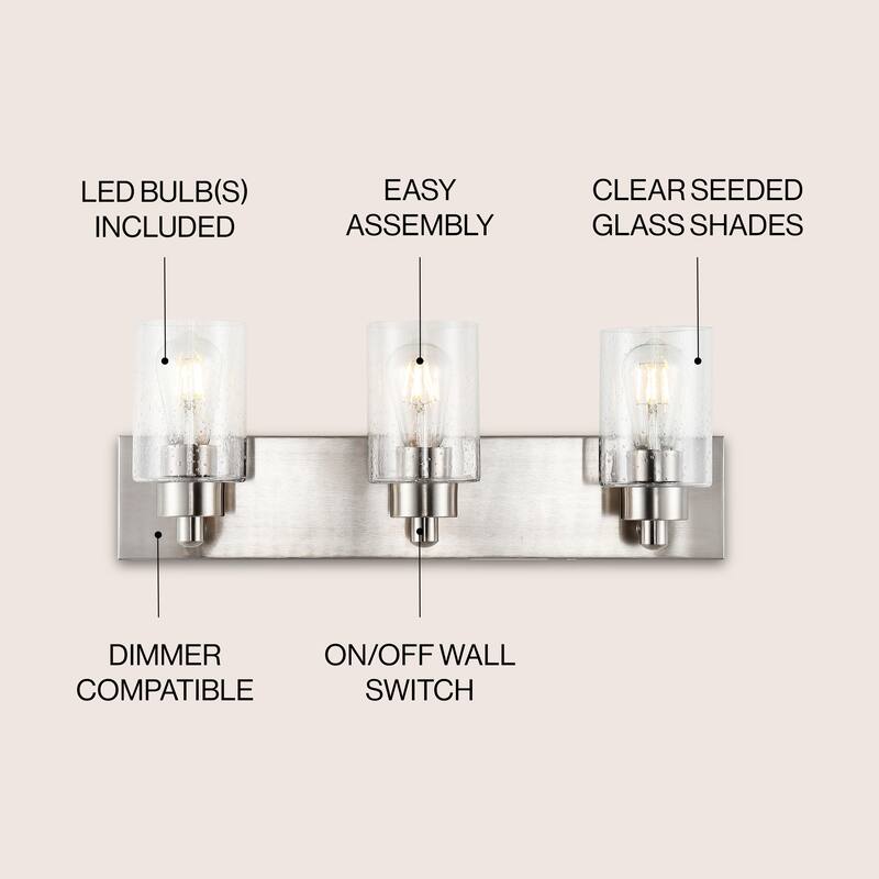 Lydia 3-Light Seeded Glass/Iron Modern Contemporary LED Vanity Light, by JONATHAN Y