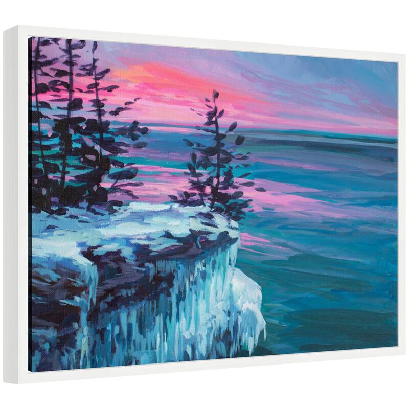 Kate and Laurel Framed Canvas Winter At Cave Point by Rachel Christopoulos - 24 x 18