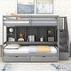preview thumbnail 4 of 7, Gray Pine Wood Twin XL over Full Bunk Bed with Built-in Desk and Bookshelves