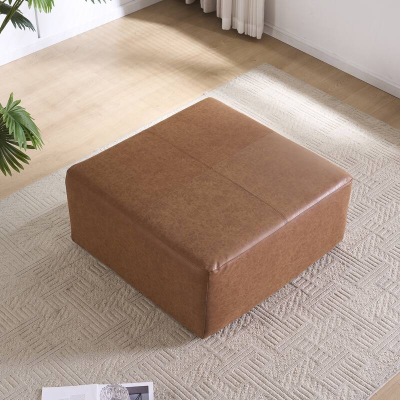 Oversized Square Ottoman Coffee Table, Faux Leather Couch Ottoman Large Footstool for Living Room
