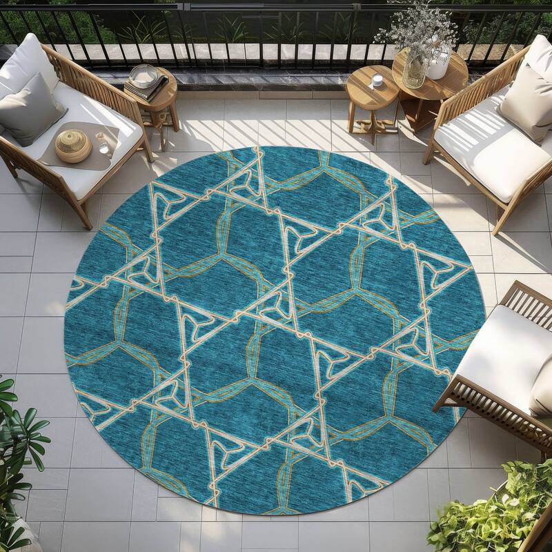 Machine Washable Indoor/ Outdoor Transitional Links Chantille Rug - Teal - 8' x 8'