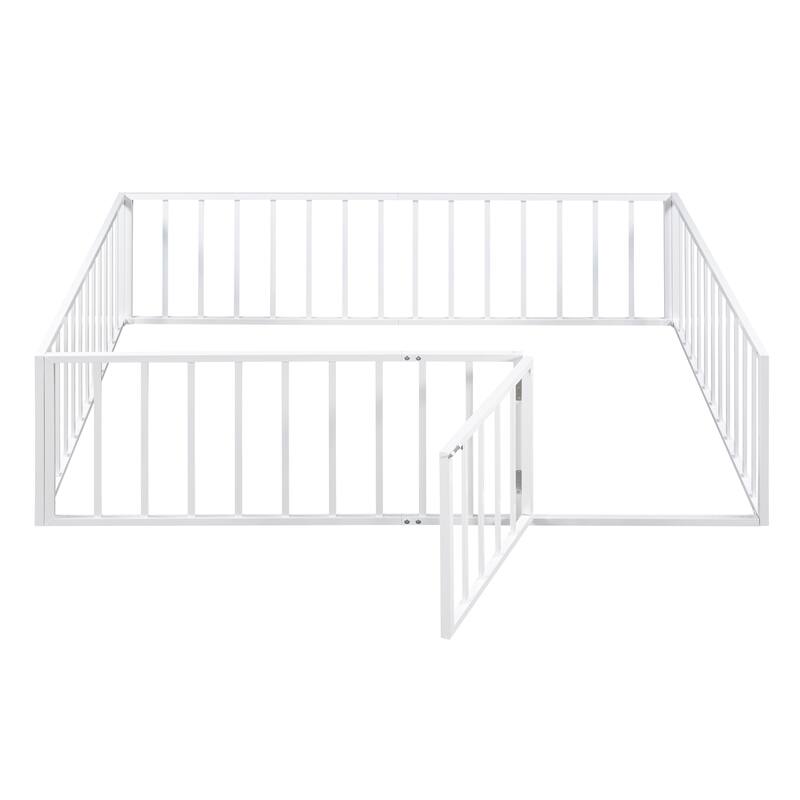 Elegant Twin Floor Bed Frame with Opening Door, Metal Design for Kids Room