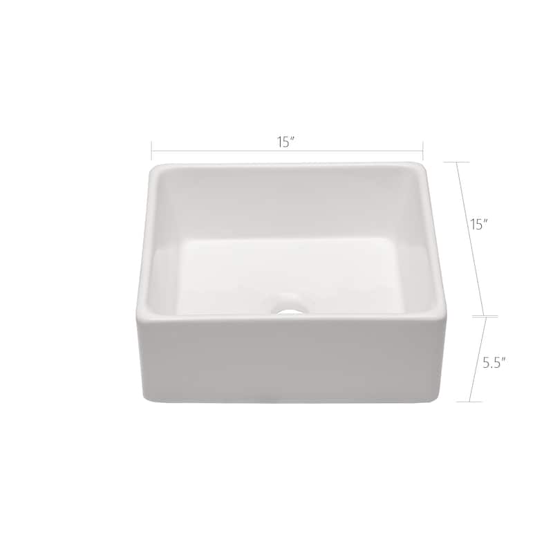 15 Inch Vessel Sink Square White Ceramic Bathroom Sink - White