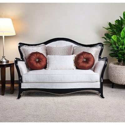 HomeRoots 66" Beige And Black Cotton Blend Loveseat and Toss Pillows