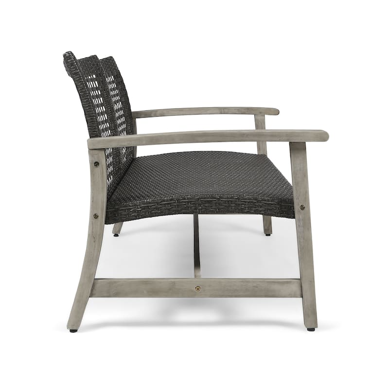 Outdoor Wicker Loveseat with Wood Frame for Patio