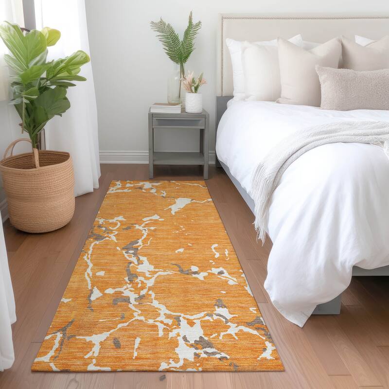 Machine Washable Indoor/ Outdoor Abstract Camo Chantille Rug - Orange - 2'3" x 7'6"