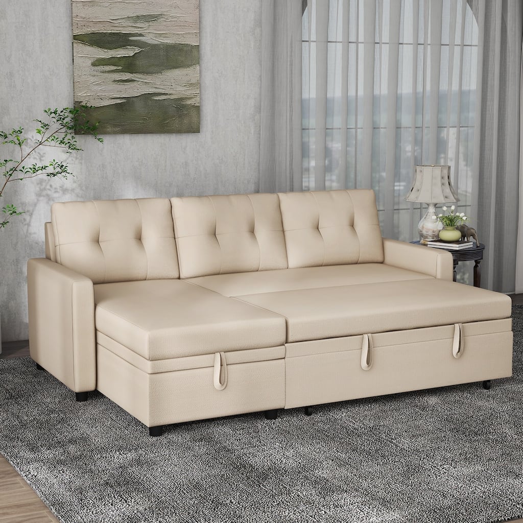 Linen L-Shaped 3-Seat Sofa Convertible Sectional Sofa