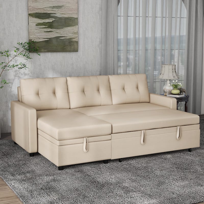 Linen L-Shaped 3-Seat Sofa Convertible Sectional Sofa