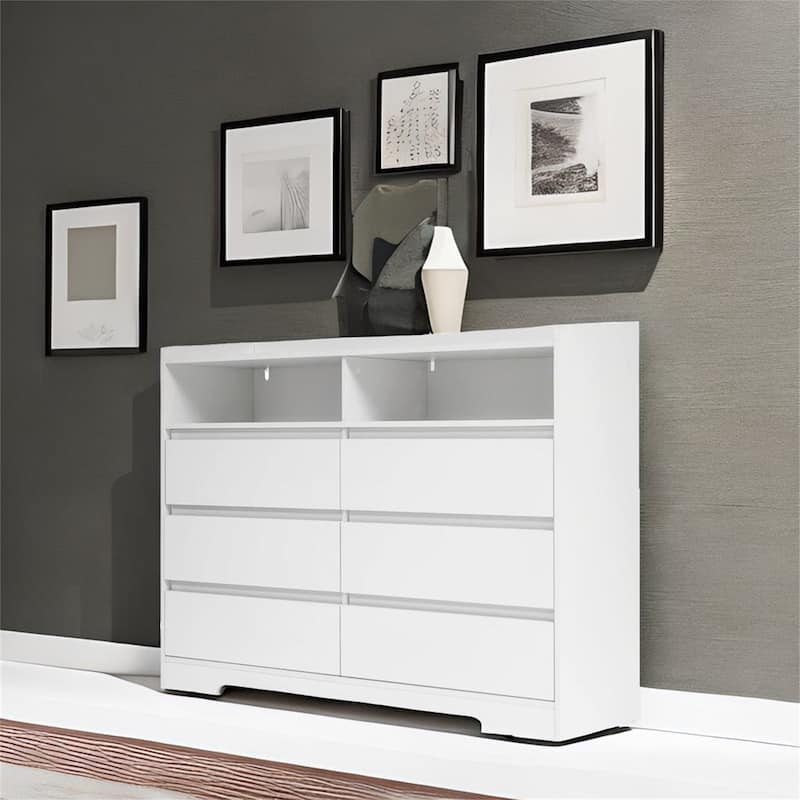 White Dresser for Bedroom with LED Lights - White